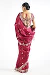 Shop_Vvani by Vani Vats_Wine Saree Satin Organza Embroidered Mirror Work Sweetheart Neck With Blouse _at_Aza_Fashions