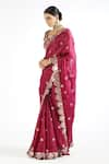 Vvani by Vani Vats_Wine Saree Satin Organza Embroidered Mirror Work Sweetheart Neck With Blouse _Online_at_Aza_Fashions