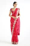 Buy_Vvani by Vani Vats_Red Saree Satin Organza Embroidered Mirror Work Sweetheart Neck With Blouse _at_Aza_Fashions