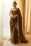 Buy_Vvani by Vani Vats_Green Saree Satin Organza Embroidered Mirror Work Sweetheart Neck With Blouse _at_Aza_Fashions