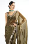 Vvani by Vani Vats_Green Saree Satin Organza Embroidered Mirror Work Sweetheart Neck With Blouse _at_Aza_Fashions