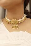 Shop_Vaidaan_Gold Plated Aahilya Pendant Choker _at_Aza_Fashions