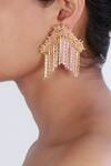 Vaidaan_Gold Plated Beads, Stones Lily Drop Danglers _Online_at_Aza_Fashions