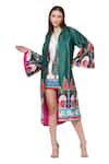 Buy_Limerick By Abirr N' Nanki_Green Habutai Silk Floral, Moroccan Open Valentia Print Jacket _at_Aza_Fashions
