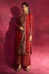 Buy_Vvani by Vani Vats_Red Georgette Round Embroidered Kurta Set  _at_Aza_Fashions