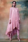 Buy_Vvani by Vani Vats_Pink Kurta Georgettedhoti Crepe Round Embroidered Dhoti Set  _at_Aza_Fashions