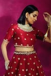 Shop_Vvani by Vani Vats_Red Raw Silk Embroidered Lehenga Set _at_Aza_Fashions