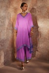 Buy_Vvani By Vani Vats_Purple V-neck Mauve Scallop Border Kaftan And Palazzo Set _at_Aza_Fashions
