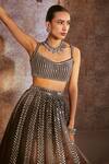 Shop_Vvani By Vani Vats_Grey Georgette, Satin Mirrors Scoop Neck Real Embellished Lehenga Set 