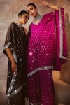 Buy_Vvani By Vani Vats_Wine Mirrors, Embroidery V-neck Kaftan And Palazzo Set _Online