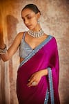 Vvani by Vani Vats_Wine Saree - Satin Chiffon Embellished Mirrors Plunge Neck With Blouse _at_Aza_Fashions