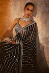 Shop_Vvani by Vani Vats_Grey Saree - Satin Organza Linear Work Pre-draped With Sequin Blouse 