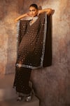 Buy_Vvani By Vani Vats_Gray V-neck Mirror And Chheeta Work Kaftan Set _at_Aza_Fashions