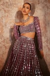 Buy_Vvani By Vani Vats_Wine Georgette, Satin, Organza Mirrors Linear Drop Embellished Lehenga Set _Online_at_Aza_Fashions