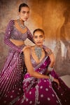 Shop_Vvani By Vani Vats_Wine Georgette, Satin, Organza Mirrors Linear Drop Embellished Lehenga Set _Online