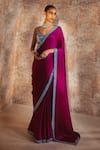 Buy_Vvani by Vani Vats_Wine Saree - Satin Chiffon Embellished Mirrors Plunge Neck With Blouse _at_Aza_Fashions