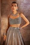 Vvani By Vani Vats_Grey Georgette, Satin Mirrors Scoop Neck Real Embellished Lehenga Set _at_Aza_Fashions