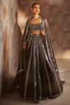 Buy_Vvani By Vani Vats_Grey Georgette, Satin Mirrors Scoop Neck Real Embellished Lehenga Set _at_Aza_Fashions
