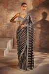 Buy_Vvani by Vani Vats_Grey Saree - Satin Organza Linear Work Pre-draped With Sequin Blouse _at_Aza_Fashions