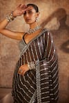 Buy_Vvani by Vani Vats_Grey Saree - Satin Organza Linear Work Pre-draped With Sequin Blouse 