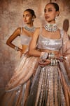 Vvani By Vani Vats Beige Georgette, Satin, Organza Linear Pattern Embellished Bridal Lehenga Set at Aza Fashions Vvani By Vani Vats_Beige Georgette, Satin, Organza Linear Pattern Embellished Bridal Lehenga Set _at_Aza_Fashions