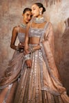 Shop Vvani By Vani Vats Beige Georgette, Satin, Organza Linear Pattern Embellished Bridal Lehenga Set Shop_Vvani By Vani Vats_Beige Georgette, Satin, Organza Linear Pattern Embellished Bridal Lehenga Set