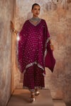 Buy_Vvani By Vani Vats_Wine Mirrors, Embroidery V-neck Kaftan And Palazzo Set _at_Aza_Fashions