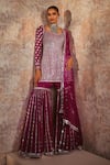 Buy_Vvani By Vani Vats_Wine Georgette, Net Embroidery, Mirrors Scoop Neck Straight Kurta Sharara Set _at_Aza_Fashions