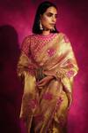 Vvani by Vani Vats_Gold Tissue Embroidered Saree With Blouse_Online_at_Aza_Fashions