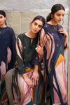 Buy_Varun Bahl_Blue Chanderi Printed Abstract Garden Crew Neck With Keyhole Kurta And Trouser Set_Online_at_Aza_Fashions