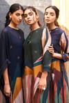 Varun Bahl_Blue Chanderi Printed Abstract Garden Crew Neck With Keyhole Kurta And Trouser Set_at_Aza_Fashions