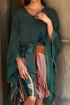 Varun Bahl_Green Georgette Printed Abstract Garden V Neck Short Kaftan_Online_at_Aza_Fashions