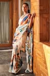Varun Bahl_Ivory Saree  Georgette Printed Summer Flower _Online_at_Aza_Fashions