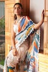 Shop_Varun Bahl_Ivory Saree  Georgette Printed Summer Flower _Online_at_Aza_Fashions