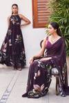 Buy_Varun Bahl_Purple Georgette Printed Leaf Botanical Round Maxi Dress_Online_at_Aza_Fashions