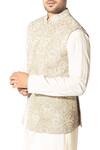 Shop_Varun Bahl_Beige Raw Silk Embroidered Nehru Jacket Set_Online_at_Aza_Fashions