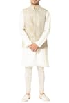 Varun Bahl_Beige Raw Silk Embroidered Nehru Jacket Set_Online_at_Aza_Fashions