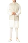 Buy_Varun Bahl_Beige Raw Silk Embroidered Nehru Jacket Set_at_Aza_Fashions