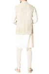 Shop_Varun Bahl_Beige Raw Silk Embroidered Nehru Jacket Set_at_Aza_Fashions