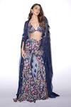 Buy_Rishi and Vibhuti_Blue Crepe Printed Striped Shrug Open And Flared Pant Set _at_Aza_Fashions