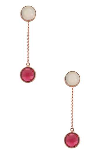Shop_Varnika Arora_Gold Plated Diamonds, Stones Tiered Mother Of Pearl Danglers _at_Aza_Fashions