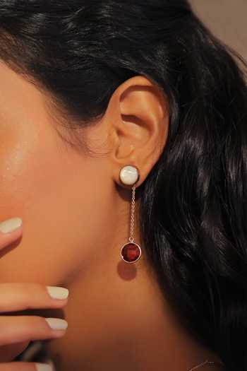 Varnika Arora_Gold Plated Diamonds, Stones Tiered Mother Of Pearl Danglers _Online_at_Aza_Fashions