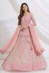 Buy_Vandana Sethi_Pink Chikankari V Neck Kurta Lehenga Set _at_Aza_Fashions