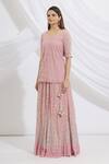 Vandana Sethi_Pink Chikankari V Neck Kurta Lehenga Set _Online_at_Aza_Fashions