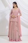 Buy_Vandana Sethi_Pink Chikankari V Neck Kurta Lehenga Set _Online_at_Aza_Fashions