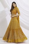 Buy_Vandana Sethi_Yellow Chikankari Square Neck Bridal Lehenga Set _at_Aza_Fashions