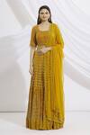 Buy_Vandana Sethi_Yellow Chikankari Square Neck Bridal Lehenga Set _Online_at_Aza_Fashions