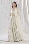 Buy_Vandana Sethi_White Chikankari V Neck Bridal Lehenga Set _Online_at_Aza_Fashions