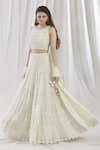 Buy_Vandana Sethi_White Chikankari Round Bridal Lehenga Set _at_Aza_Fashions