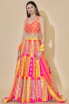 Buy_Vandana Sethi_Peach Dupion Raw Silk V Neck Embellished Bridal Lehenga Set _at_Aza_Fashions